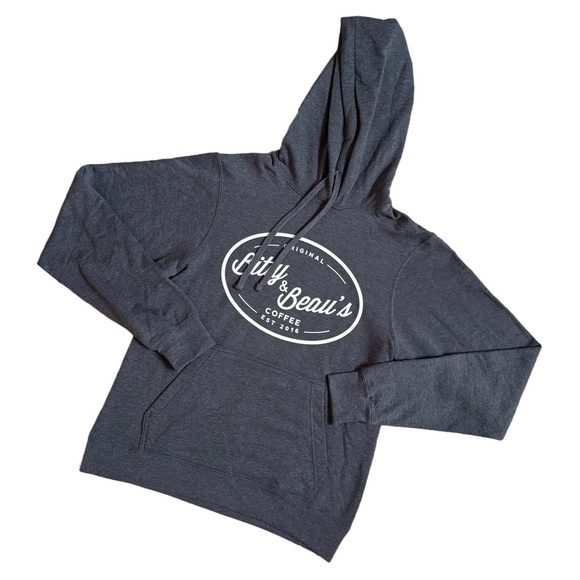 BITTY AND BEAU’S CHARCOAL GRAY ORIGINAL LONG SLEEVE FLEECE HOODIE WITH LOGO - Picture 2 of 7